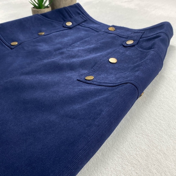 Vee International Brand Corduroy Button Detailed Lined Midi Skirt (Navy/Gold) - Picture 4 of 14